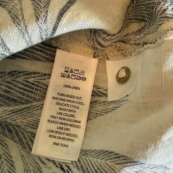 Tahari Tropical Leaf Pattern 100% Linen button down Shirt size Large - Picture 5 of 9